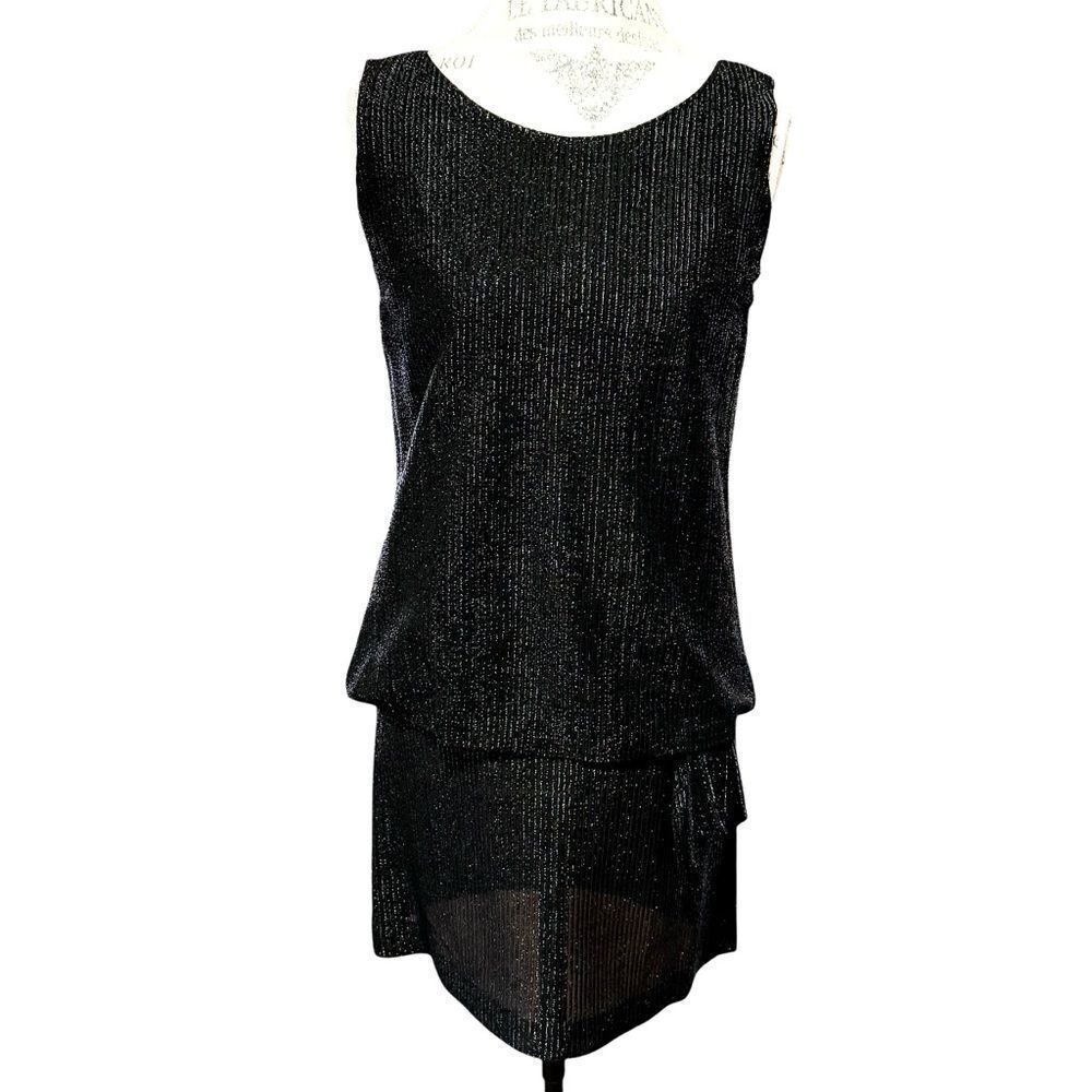 Vintage Jonathan Logan Black Metallic Stripe Textured Sleeveless Cocktail Dress